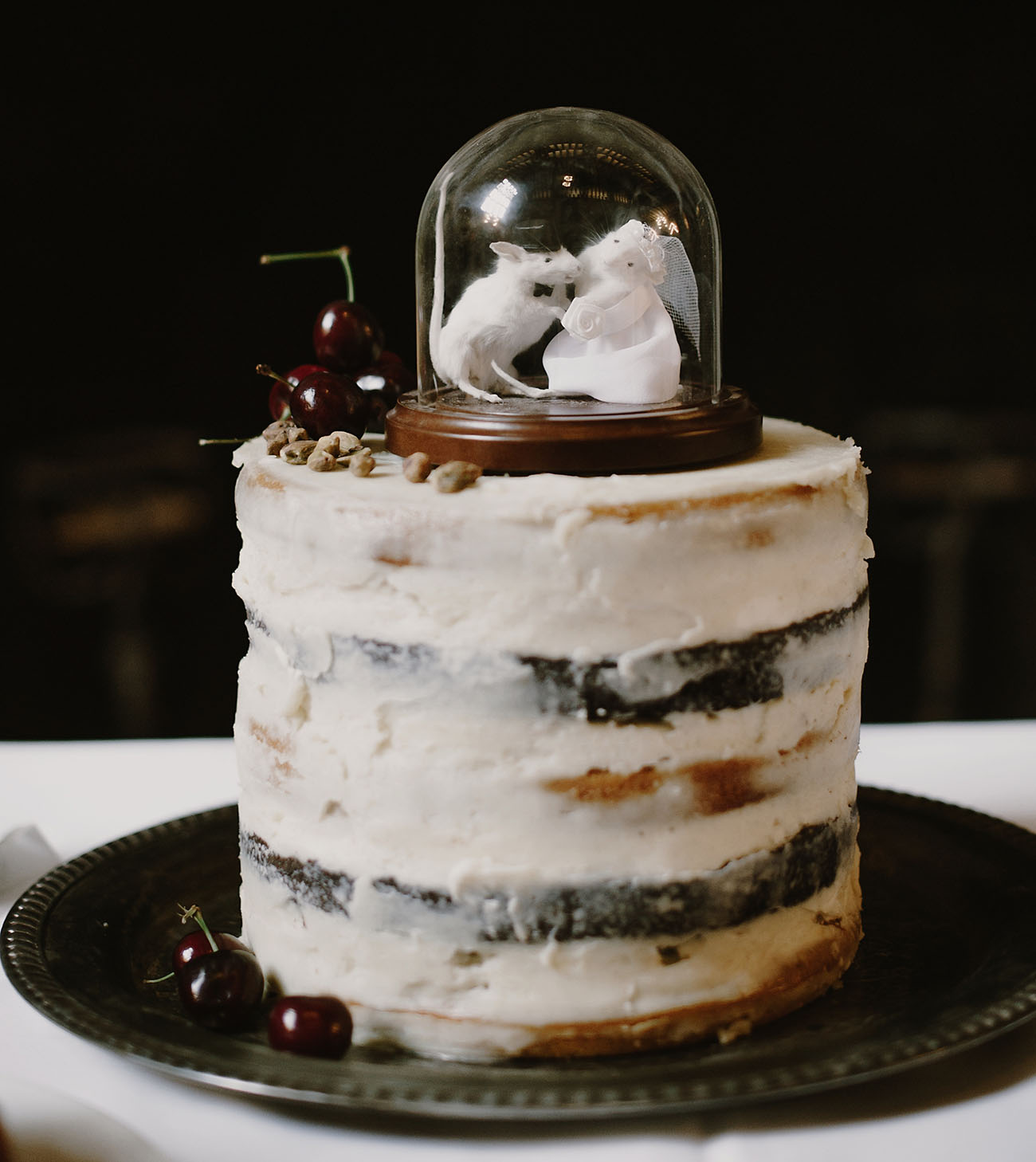 Naked Wedding Cake with Mouse Wedding Cake Topper