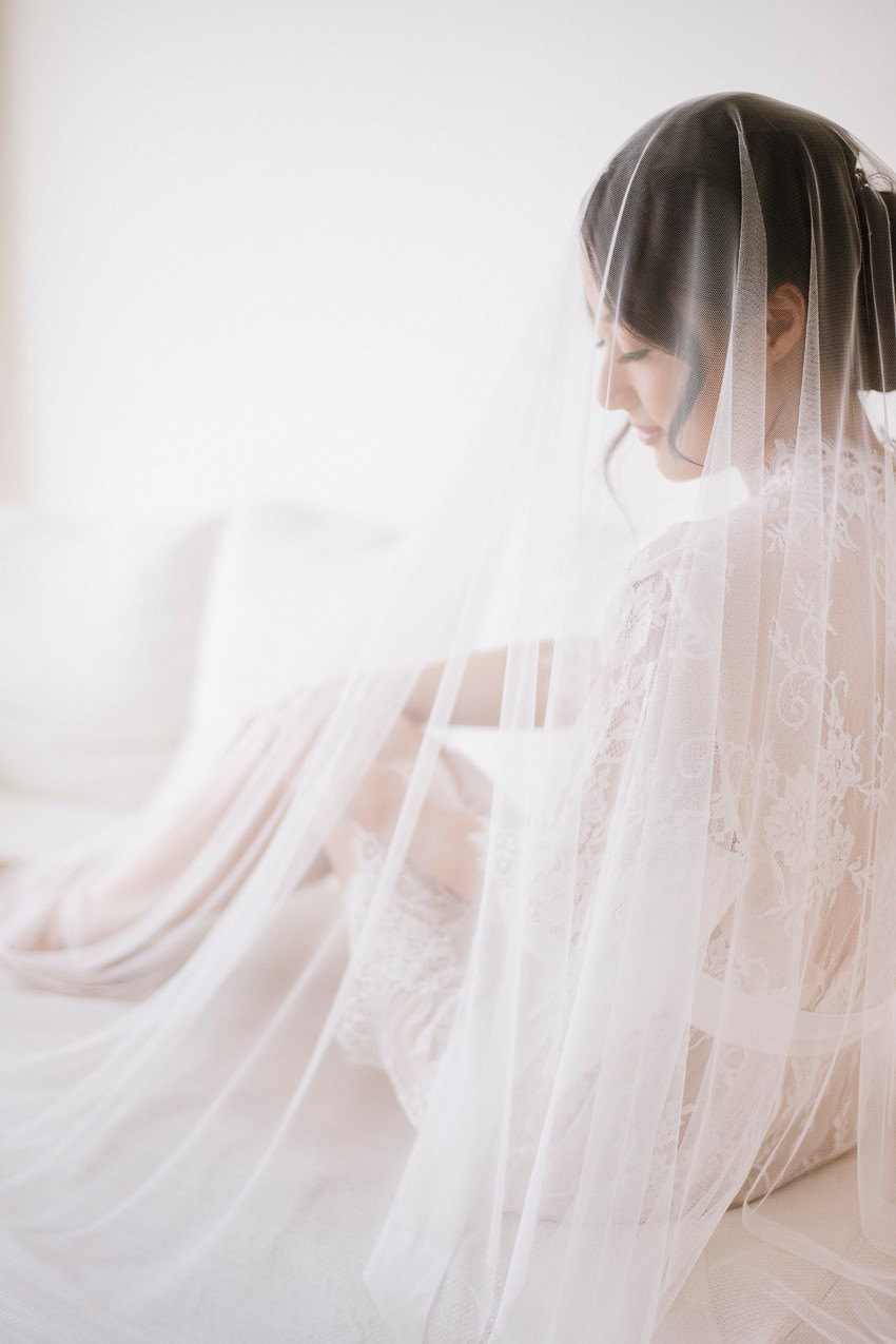 Bride in Lace Robe & Veil