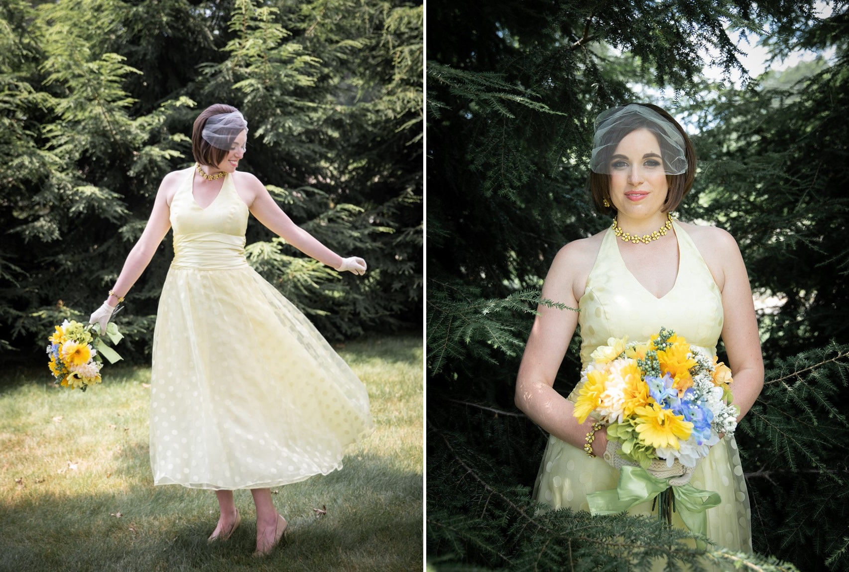 1960s inspired yellow bridesmaid