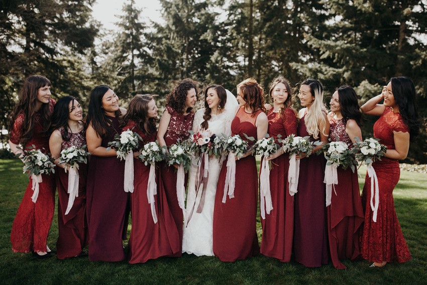 Mismatched Red Bridesmaids