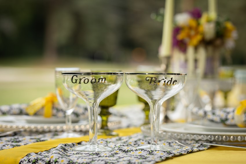 1960s Wedding Bride & Groom Glasses